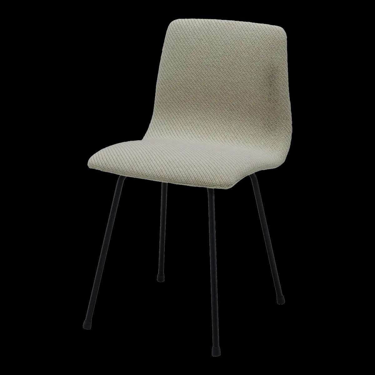 Papyrus – Chaise coque tapissée, piètement acier laqué noir, tissu gris/vert